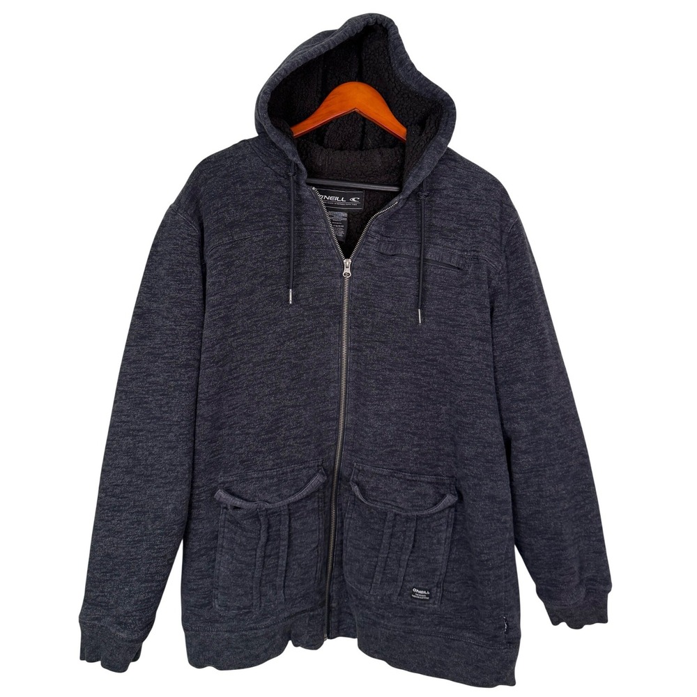 ONeill Mens XL Full Zip Hoodie Sherpa Lined Dark Grey Heathered Sweatshirt